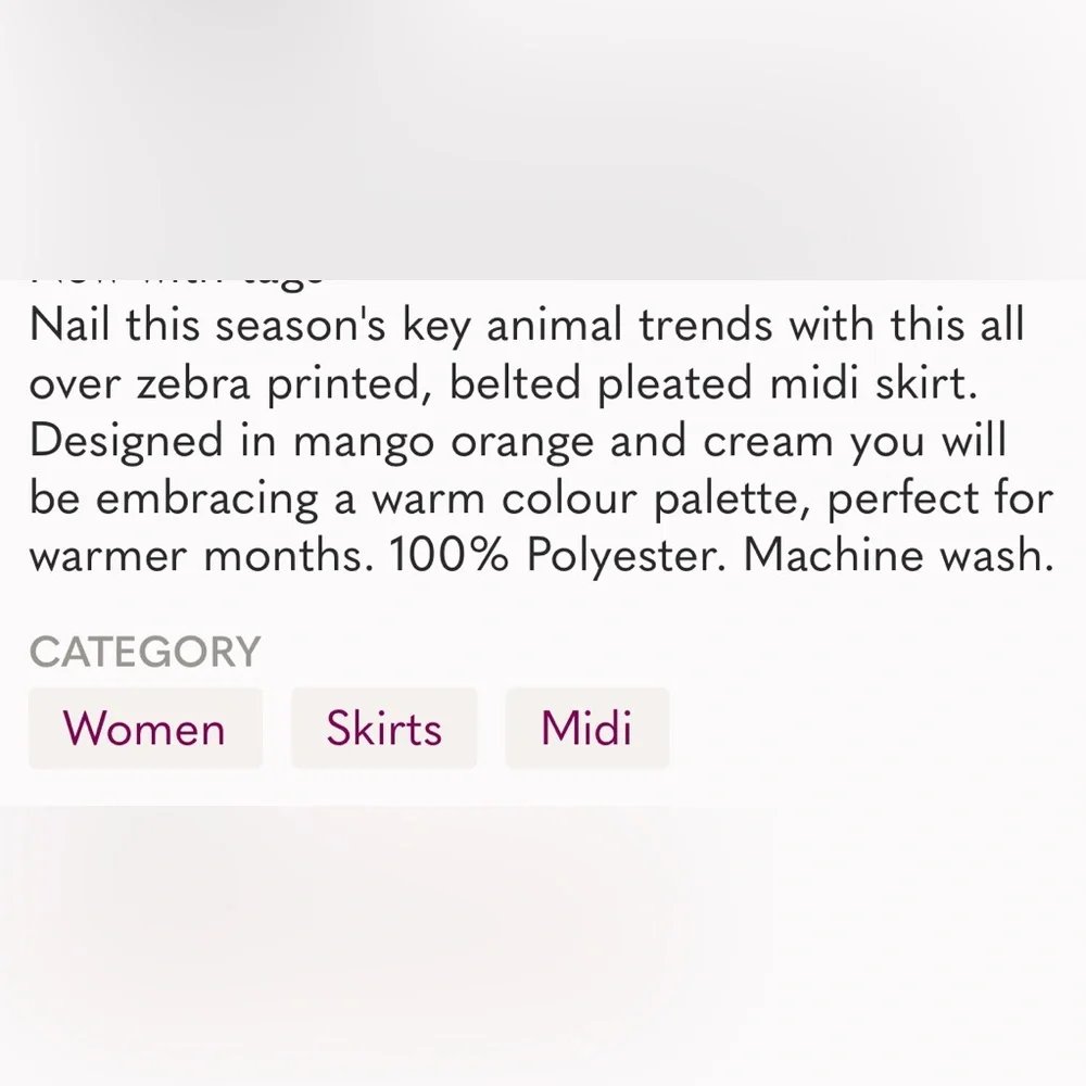 Topshop Pleated Zebra Mango Orange Cream Tiger Sheer Animal Print Midi Skirt